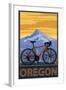 Mountain Bike and Mt. Hood - Oregon-Lantern Press-Framed Art Print