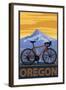 Mountain Bike and Mt. Hood - Oregon-Lantern Press-Framed Art Print