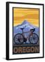 Mountain Bike and Mt. Hood - Oregon-Lantern Press-Framed Art Print