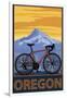 Mountain Bike and Mt. Hood - Oregon-Lantern Press-Framed Art Print