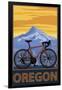 Mountain Bike and Mt. Hood - Oregon-Lantern Press-Framed Art Print