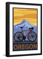 Mountain Bike and Mt. Hood - Oregon-Lantern Press-Framed Art Print