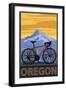 Mountain Bike and Mt. Hood - Oregon-Lantern Press-Framed Art Print