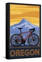 Mountain Bike and Mt. Hood - Oregon-Lantern Press-Framed Stretched Canvas