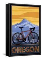 Mountain Bike and Mt. Hood - Oregon-Lantern Press-Framed Stretched Canvas