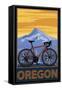 Mountain Bike and Mt. Hood - Oregon-Lantern Press-Framed Stretched Canvas