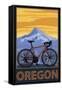 Mountain Bike and Mt. Hood - Oregon-Lantern Press-Framed Stretched Canvas