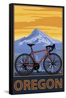 Mountain Bike and Mt. Hood - Oregon-Lantern Press-Framed Stretched Canvas