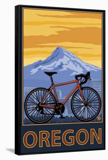 Mountain Bike and Mt. Hood - Oregon-Lantern Press-Framed Stretched Canvas