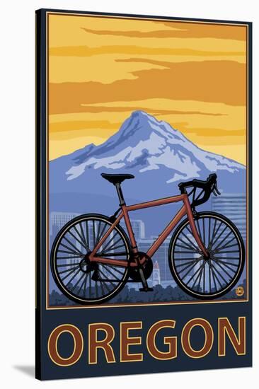 Mountain Bike and Mt. Hood - Oregon-Lantern Press-Stretched Canvas