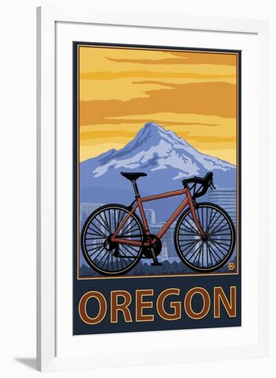 Mountain Bike and Mt. Hood - Oregon-Lantern Press-Framed Art Print