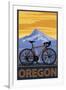 Mountain Bike and Mt. Hood - Oregon-Lantern Press-Framed Art Print