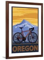 Mountain Bike and Mt. Hood - Oregon-Lantern Press-Framed Art Print