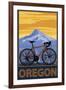 Mountain Bike and Mt. Hood - Oregon-Lantern Press-Framed Art Print