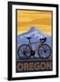 Mountain Bike and Mt. Hood - Oregon-Lantern Press-Framed Art Print