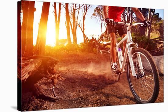 Mountain Bike Cyclist Riding Single Track at Sunrise Healthy Lifestyle Active Athlete Doing Sport-warrengoldswain-Stretched Canvas