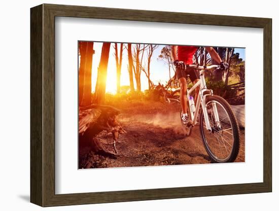 Mountain Bike Cyclist Riding Single Track at Sunrise Healthy Lifestyle Active Athlete Doing Sport-warrengoldswain-Framed Photographic Print