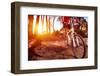 Mountain Bike Cyclist Riding Single Track at Sunrise Healthy Lifestyle Active Athlete Doing Sport-warrengoldswain-Framed Photographic Print