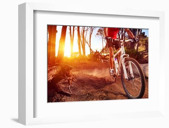 Mountain Bike Cyclist Riding Single Track at Sunrise Healthy Lifestyle Active Athlete Doing Sport-warrengoldswain-Framed Photographic Print