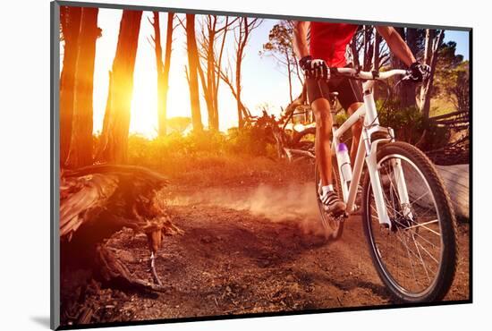 Mountain Bike Cyclist Riding Single Track at Sunrise Healthy Lifestyle Active Athlete Doing Sport-warrengoldswain-Mounted Photographic Print