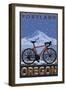 Mountain Bike in Snow - Portland, Oregon-Lantern Press-Framed Art Print