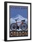Mountain Bike in Snow - Portland, Oregon-Lantern Press-Framed Art Print