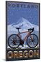 Mountain Bike in Snow - Portland, Oregon-Lantern Press-Mounted Art Print