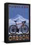Mountain Bike in Snow - Portland, Oregon-Lantern Press-Framed Stretched Canvas