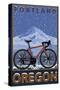 Mountain Bike in Snow - Portland, Oregon-Lantern Press-Stretched Canvas