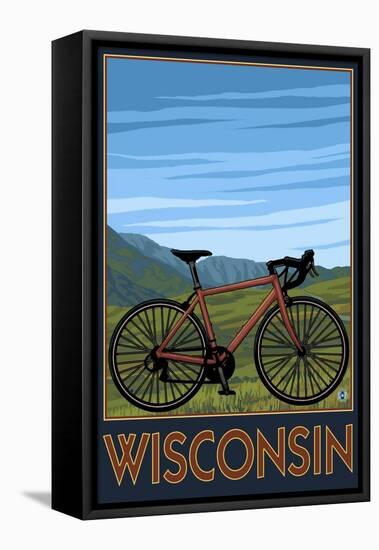 Mountain Bike Scene - Wisconsin-Lantern Press-Framed Stretched Canvas
