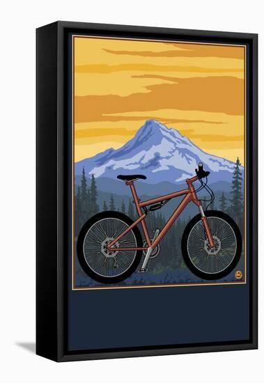Mountain Bike Scene-Lantern Press-Framed Stretched Canvas