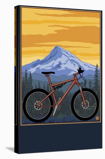 Mountain Bike Scene-Lantern Press-Stretched Canvas