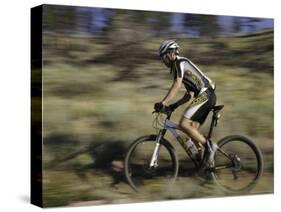 Mountain Biker Against a Blurry Background, Mt. Bike-Michael Brown-Stretched Canvas