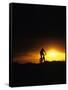 Mountain Biker Against Stormy Sunset, Fruita, Colorado, USA-Chuck Haney-Framed Stretched Canvas