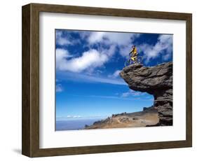 Mountain Biker and Rock Formations, Dunstan Range, Central Otago-David Wall-Framed Photographic Print