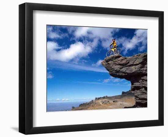 Mountain Biker and Rock Formations, Dunstan Range, Central Otago-David Wall-Framed Photographic Print