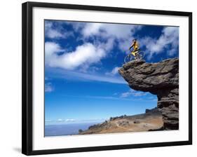 Mountain Biker and Rock Formations, Dunstan Range, Central Otago-David Wall-Framed Photographic Print