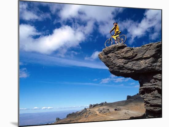 Mountain Biker and Rock Formations, Dunstan Range, Central Otago-David Wall-Mounted Photographic Print