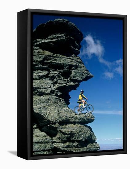 Mountain Biker and Rock Tor, Dunstan Mountains, Central Otago-David Wall-Framed Stretched Canvas