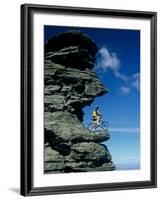 Mountain Biker and Rock Tor, Dunstan Mountains, Central Otago-David Wall-Framed Photographic Print