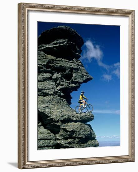 Mountain Biker and Rock Tor, Dunstan Mountains, Central Otago-David Wall-Framed Photographic Print