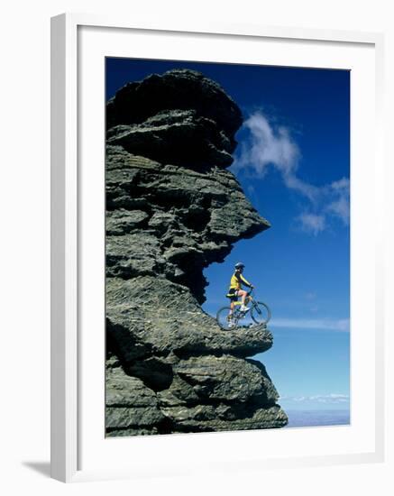 Mountain Biker and Rock Tor, Dunstan Mountains, Central Otago-David Wall-Framed Photographic Print