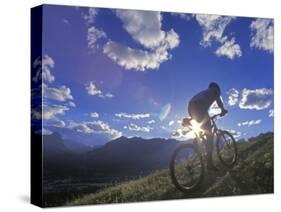 Mountain Biker at Sunset, Canmore, Alberta, Canada-Chuck Haney-Stretched Canvas