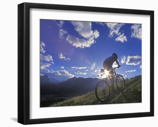 Mountain Biker at Sunset, Canmore, Alberta, Canada-Chuck Haney-Framed Photographic Print