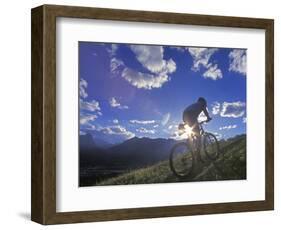 Mountain Biker at Sunset, Canmore, Alberta, Canada-Chuck Haney-Framed Premium Photographic Print