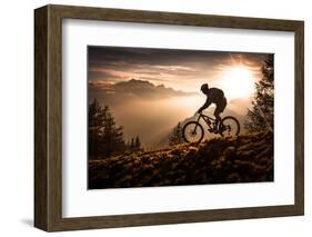 Mountain Biker at Sunset - Lantern Press Photography-Lantern Press-Framed Photographic Print