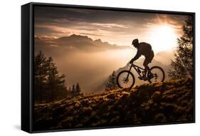 Mountain Biker at Sunset - Lantern Press Photography-Lantern Press-Framed Stretched Canvas