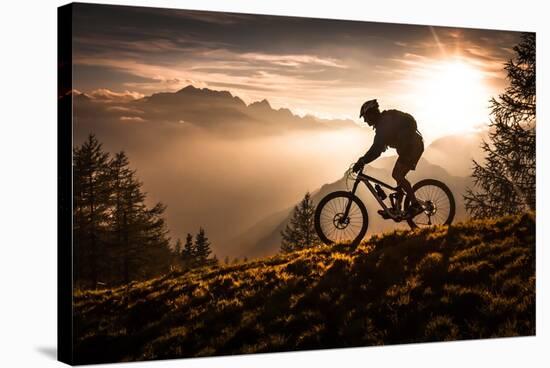 Mountain Biker at Sunset - Lantern Press Photography-Lantern Press-Stretched Canvas