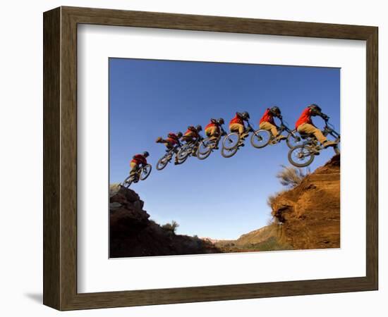 Mountain Biker Catches Air at Rampage Site near Virgin, Utah, USA-Chuck Haney-Framed Photographic Print