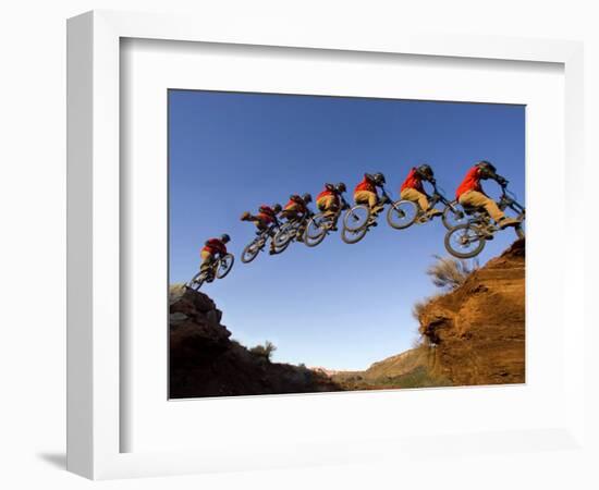 Mountain Biker Catches Air at Rampage Site near Virgin, Utah, USA-Chuck Haney-Framed Photographic Print